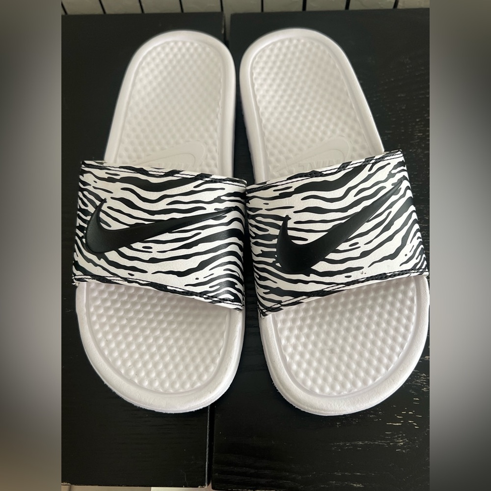 Nike Black and White Animal Print Slides
